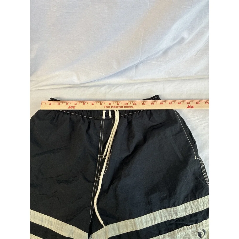 Hang Ten Swim Trunks Mens Medium Black Tan Colorblock Mesh Lined Elastic Waist